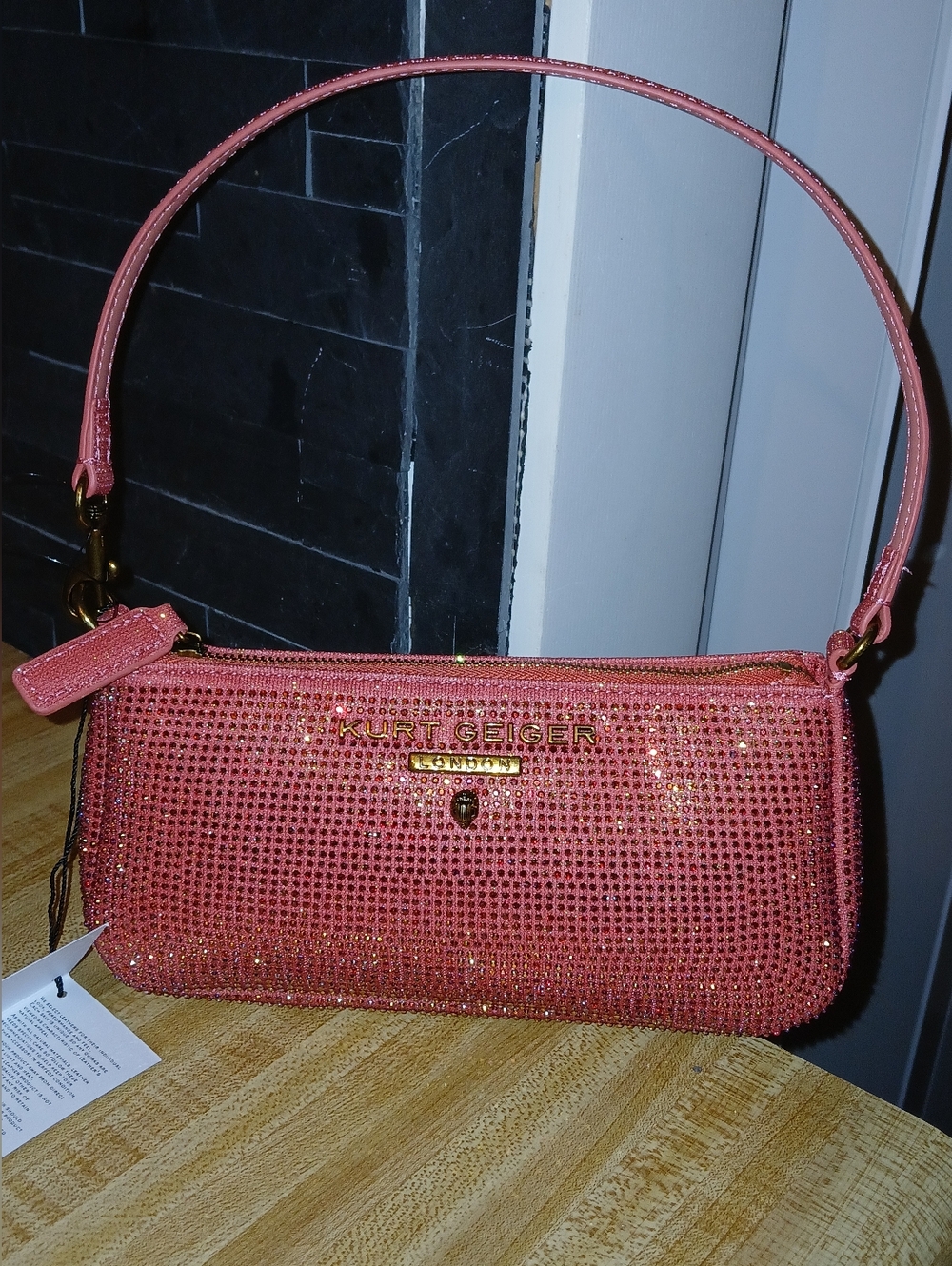 Kurt Geiger NWT Coral Rhinestone Pouchette/Wristlet & Dustbag